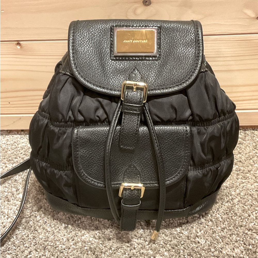 Juicy Couture Convertible Crossbody Purse or a Mini Backpack, black & gold, EUC